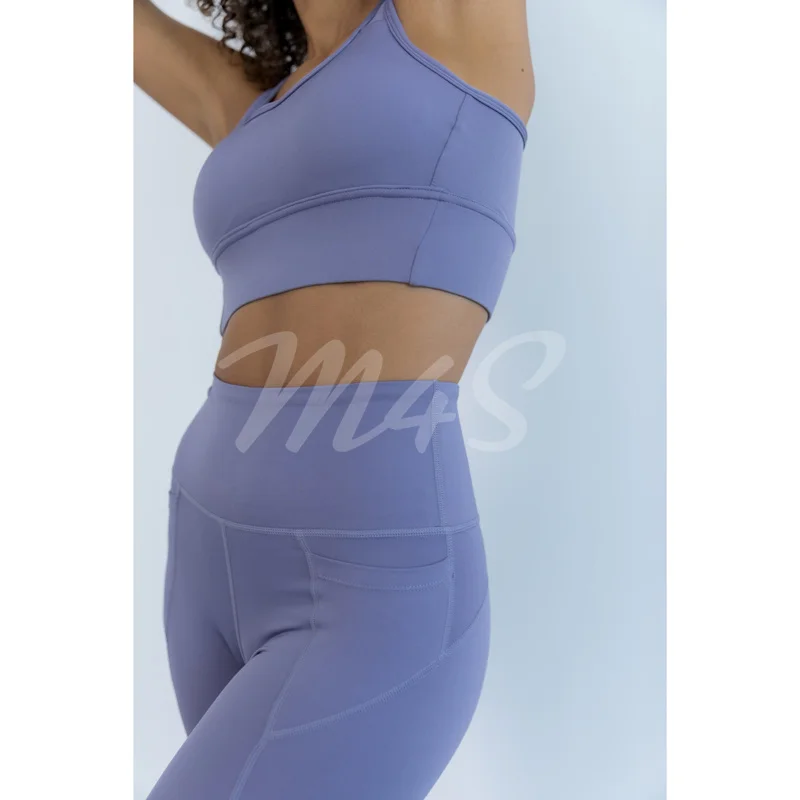 Ensemble Female Yoga Set Women Lulu Outfits Fitness 2 Pieces Workout Clothing Tracksuit Pockets Nude Leggings Gym Set Sportswear