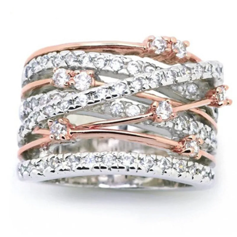 

Flash Diamond Micro-set Zircon Ring European and American Creative Women's Cross Color Separation Ring Jewelry