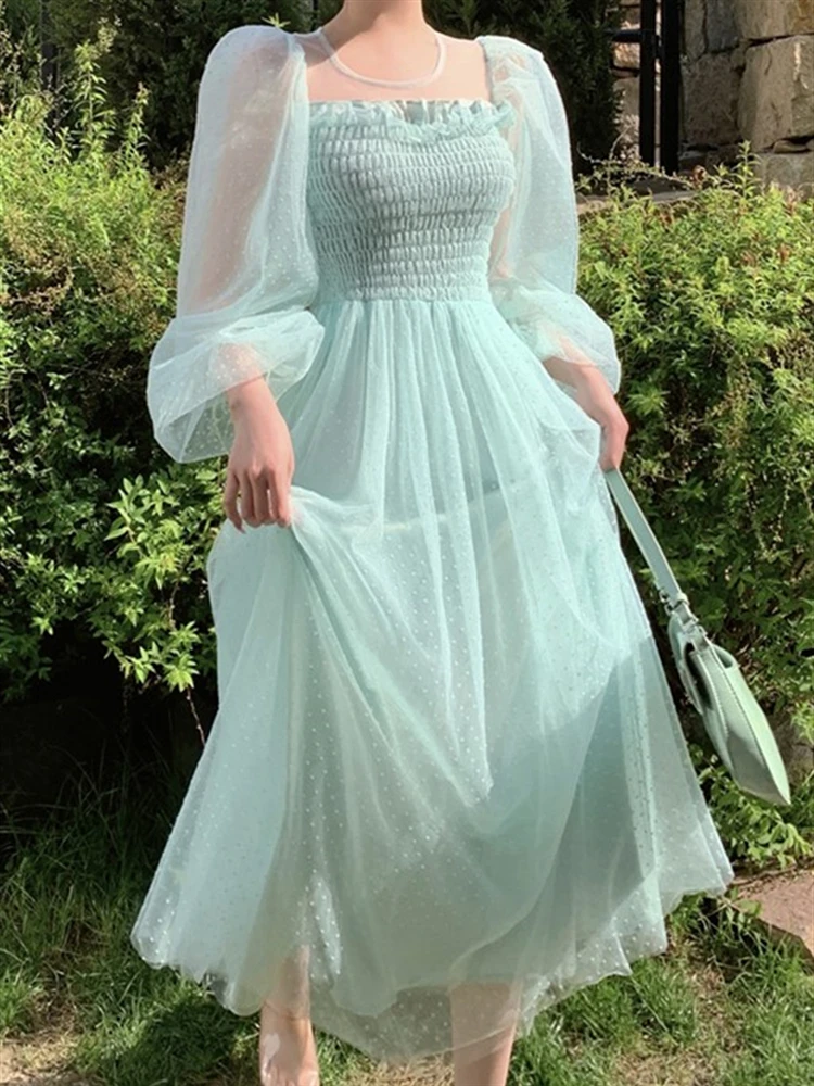 

Woman Dress A-Line Elegant High Waist Dresses Women Long Sleeve Embroidery Lace Party Spring Fall Solid Luxury 2022 Boho Vestido