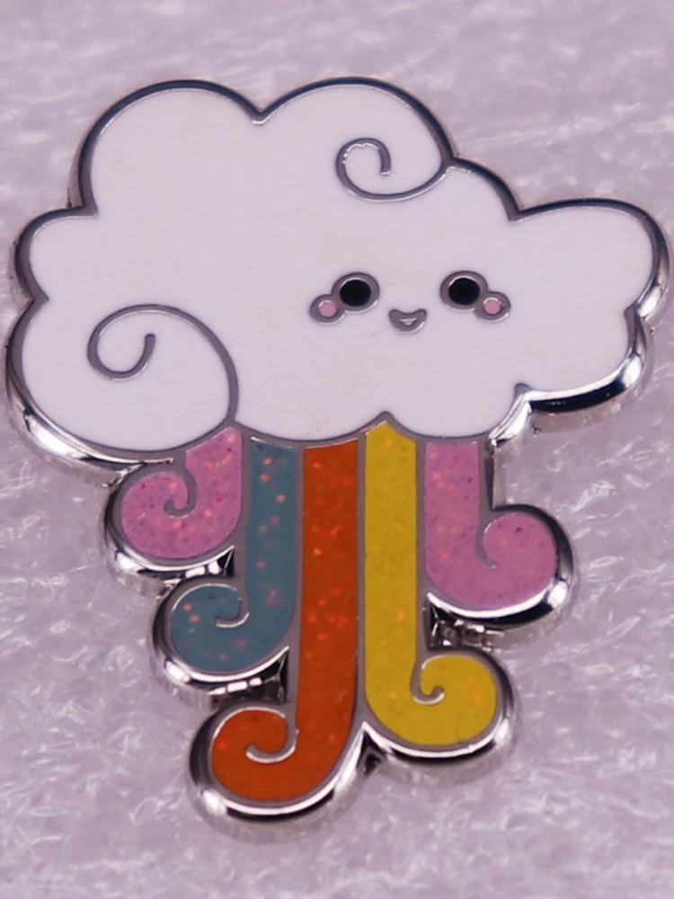 

Милая брошь в виде облака с блестками и радужным дождем, жесткие эмалированные булавки, Значки для ювелирных изделий, аксессуары, подарки дл...