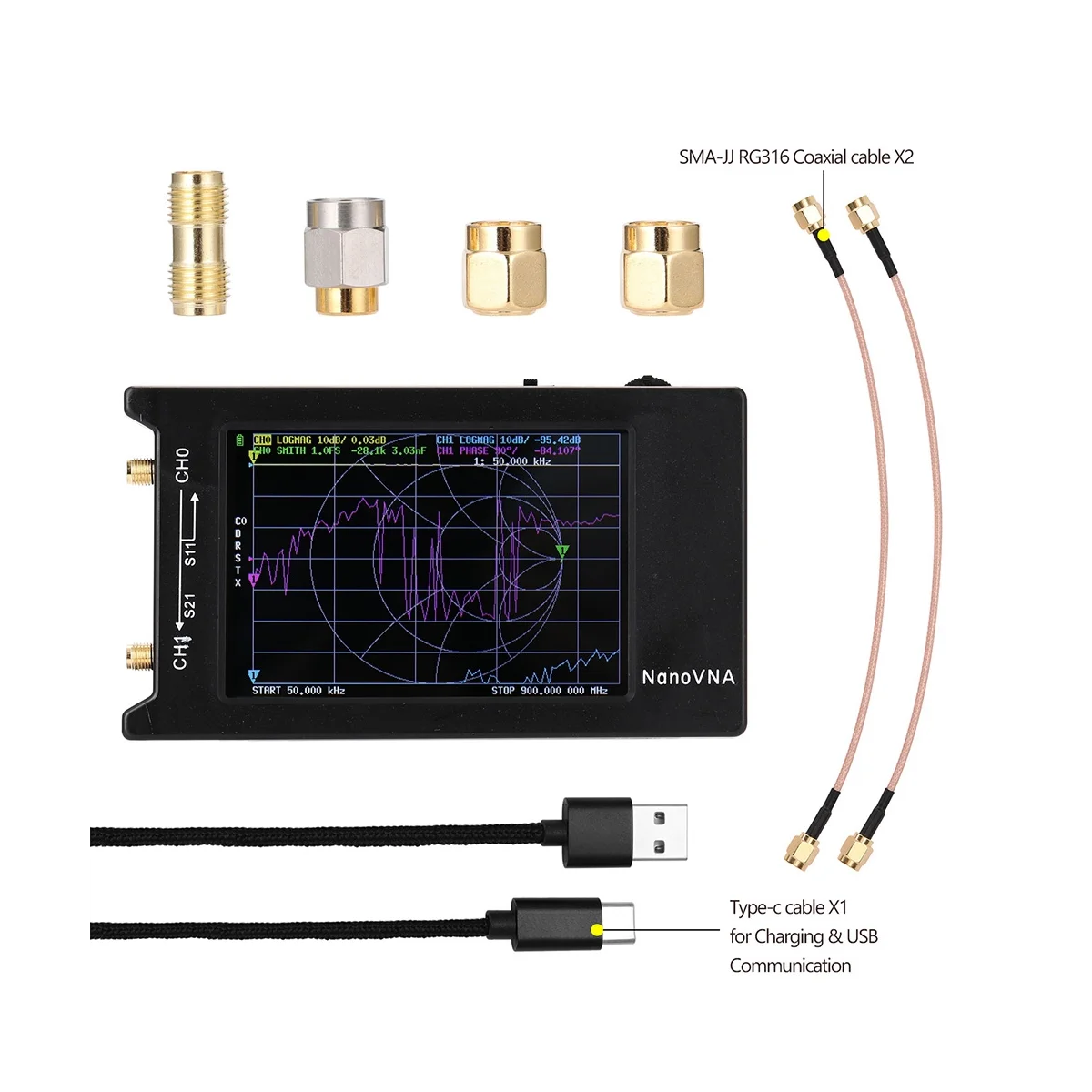4-дюймовый ЖК-дисплей NanoVNA-H4 50KHz-1.5 ГГц экранный Векторный анализатор веб-сети
