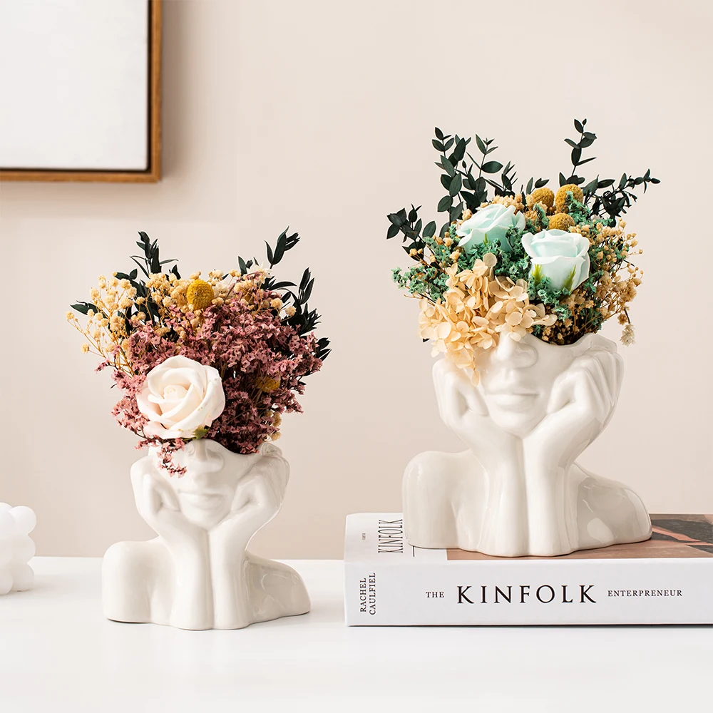 

Nordic Style Abstract Human Face Vase Human Flower Pot Vase Ceramic Art Crafts Bedroom Living Room Desktop Decoration Gift