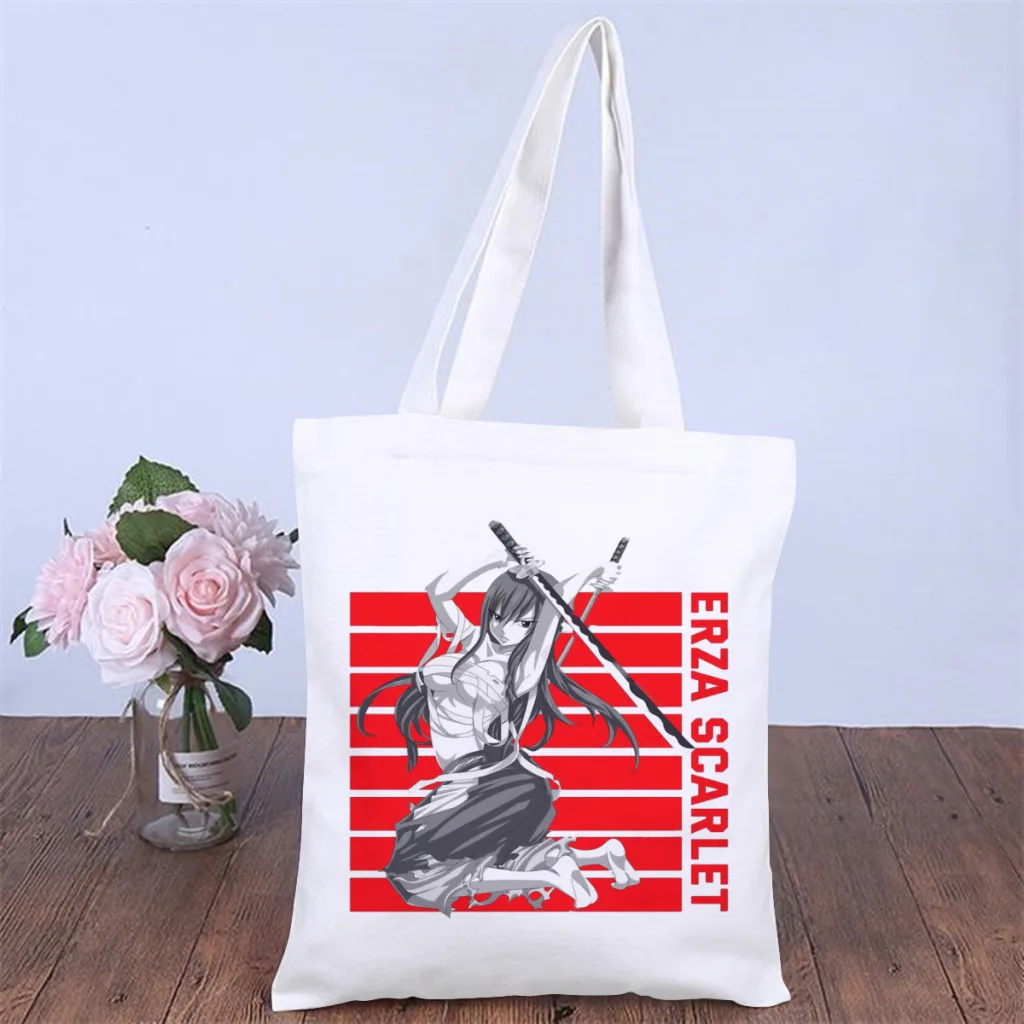

Erza Scarlet Red VersionHandbag Fairy Tail Anime Shoulder Canvas Bags Unisex Storage Pocket Shopper HandBags Capacity Tote Bag