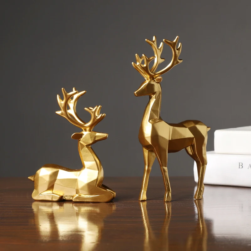 

Nordic Style Golden Sika Deer Resin Crafts Ornaments Home Decoration Model Animal Statue Wine Cabinet Furnishings