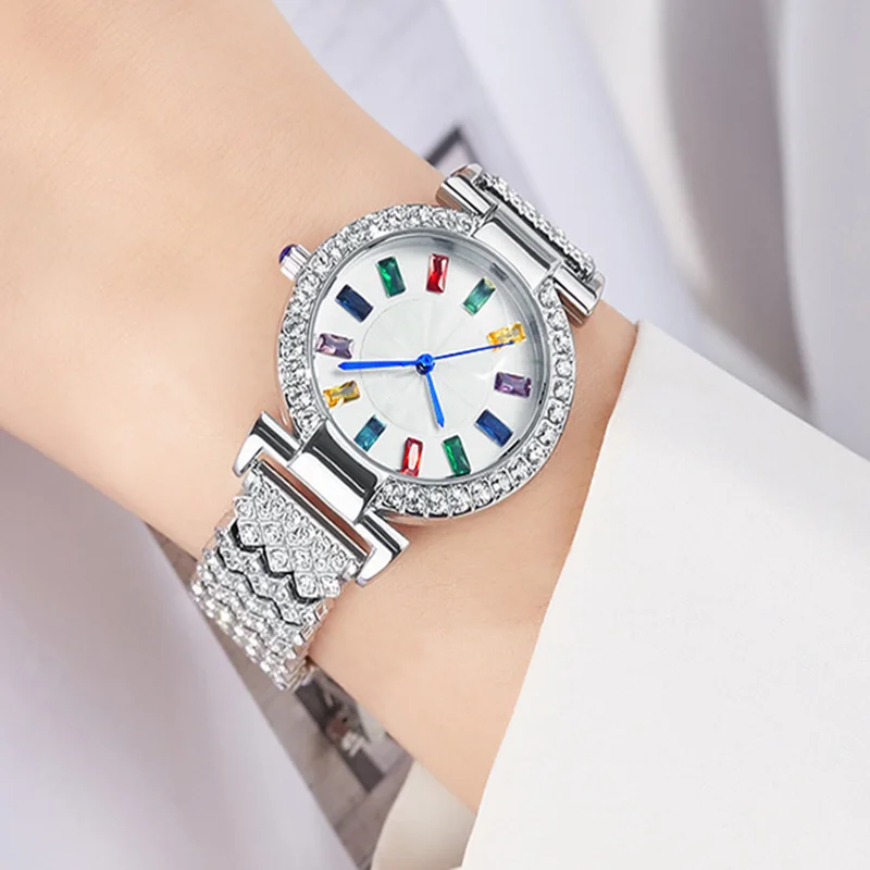 2023 Quartz Full Diamond Colorful Luxury Fashion Women's Advanced Versatile Waterproof Watch