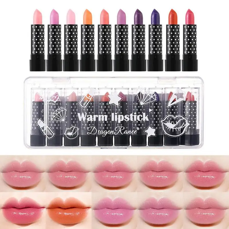 

Набор помад, меняющих цвет, 10 шт., увлажняющая и питательная прозрачная Волшебная помада, антипригарная чашка, перламутровый запах, Макияж для губ для женщин