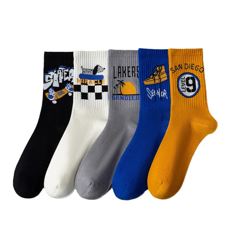 

Socks Men's Season Mid Length Socks Plaid Solid Color Trendy Sweat Absorbing And Breathable Sports Socks Men's Cotton Socks