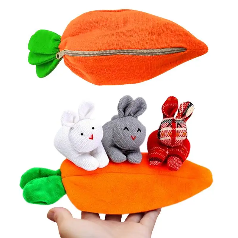 

Mini Bunny Doll Toy Easter Decorations Plush 3 Bunnies In Carrot Purse Soft Mini Rabbits Dolls With Cute Carrot Bag For Kids