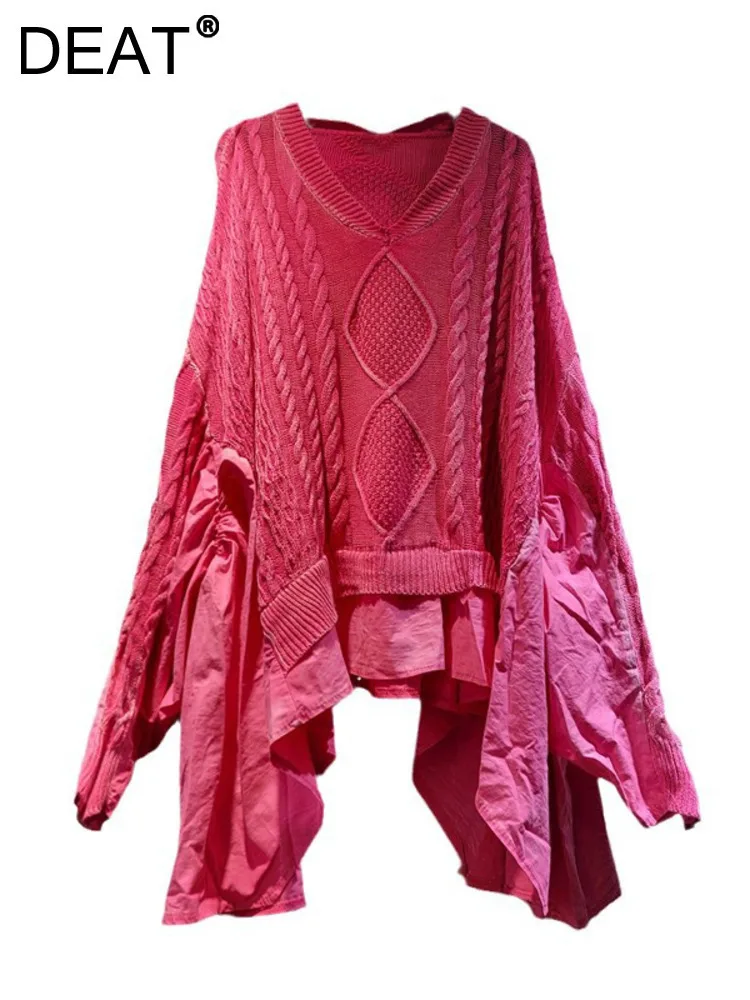 DEAT женский вязаный пуловер в стиле пэчворк потертый джинсовый супер свободный