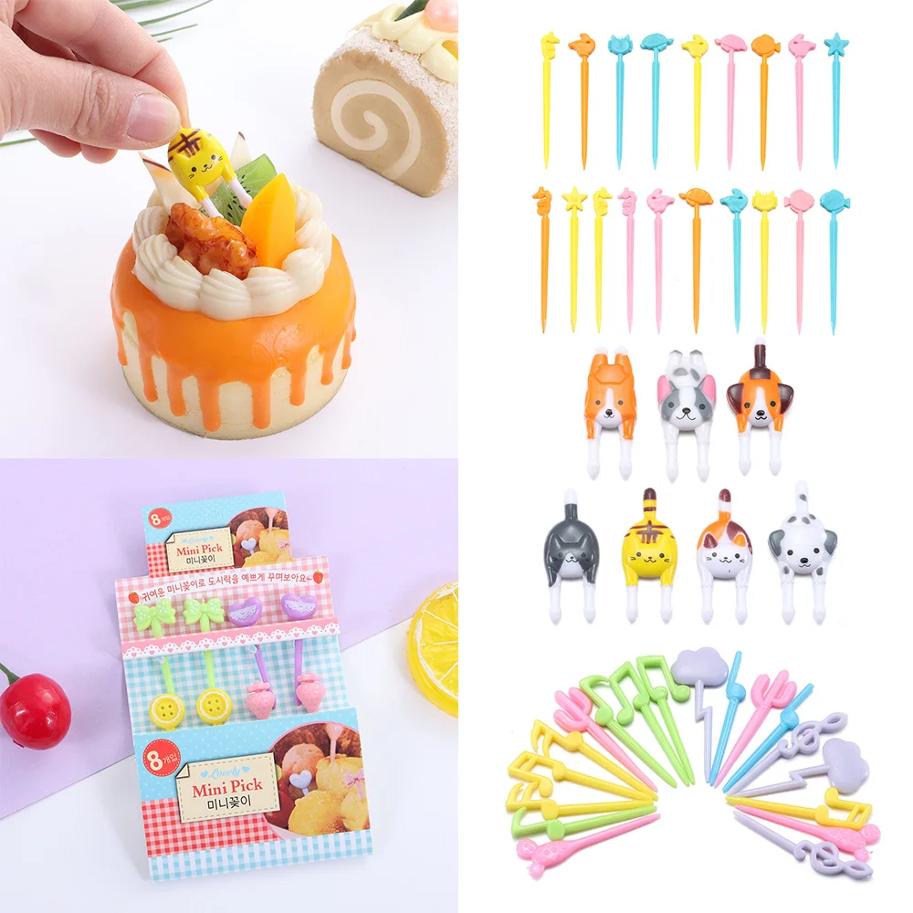 

1 Set Plasic Mini Fruit Forks for Kids Food Picks Bento Crockery Toothpicks Children Cartoon Animal Tableware Party Decoration