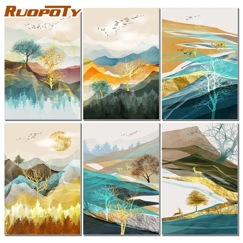 

RUOPOTY Painting By Number Oil Picture On Canvas Colorful Mountains Painting By Number Scenery Painting Home Decor