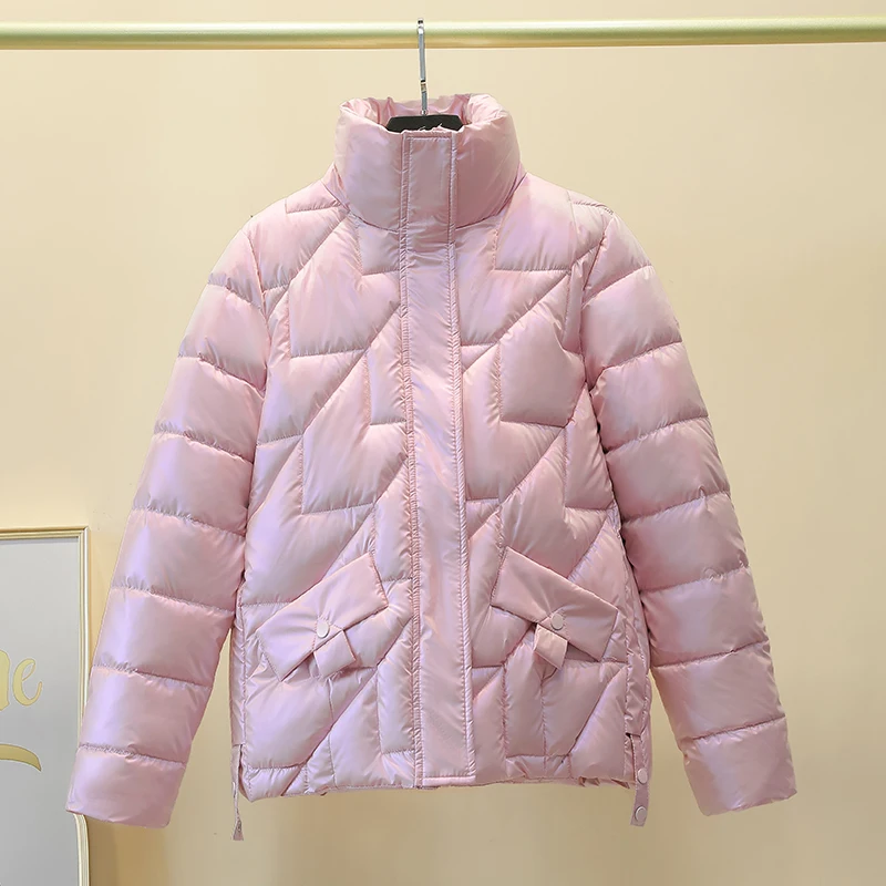 Women Jacket 2023 New Winter Parkas Female Glossy Down Cotton Jackets Stand Collar Casual Warm Parka Short Coat Female Outwear