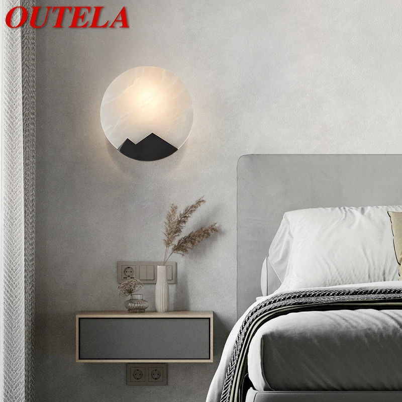 

OUTELA Contemporary Brass Wall Lamp LED Black Copper Sconce Light Simple Creative Decor for Home Living Room Bedside