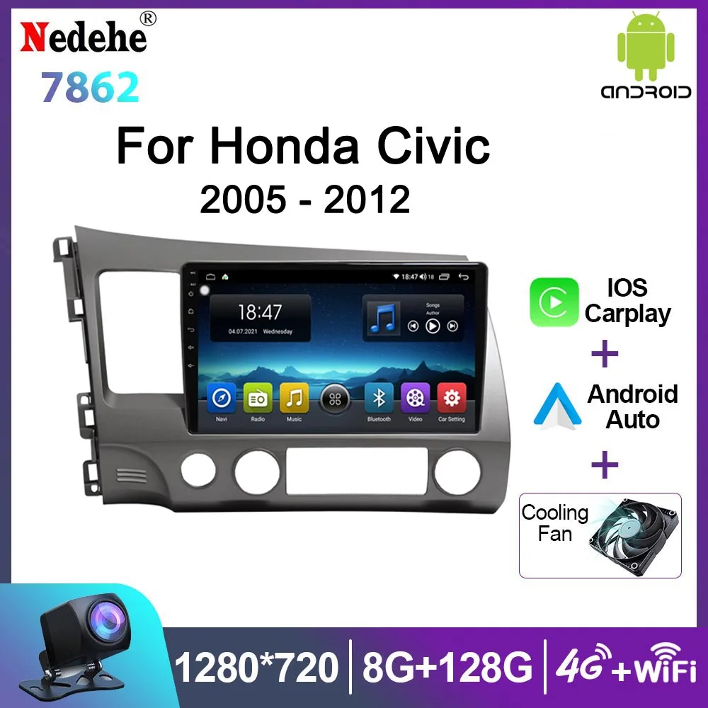 

8+128G Car Radio 2 Din Android Carplay For Honda Civic 2005 2006-2012 Multimedia Video Player Auto Stereo GPS Navigation no DVD