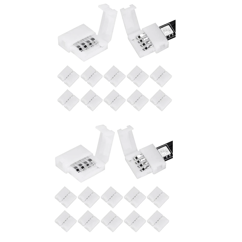 

100Packs 4-Pin RGB LED Light Strip Connectors 10Mm LED Strip Gapless Solderless Adapter Terminal Extension