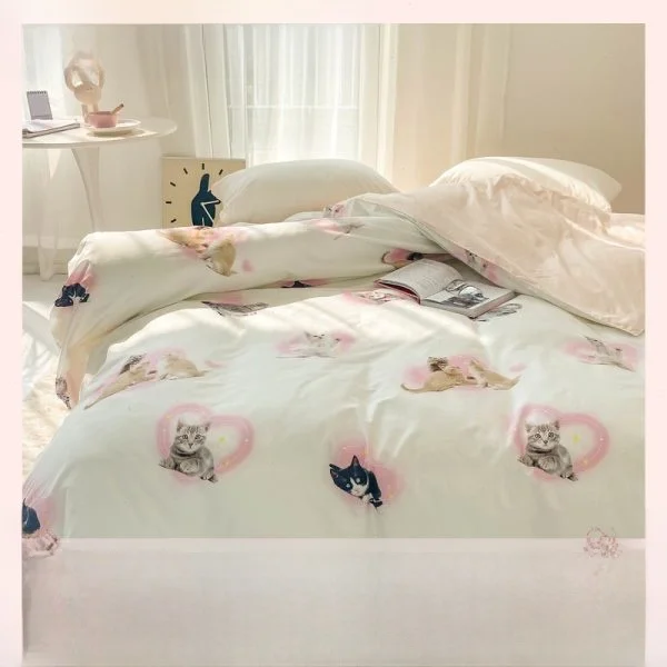 Neon Cat Coffee Gyaru Cute Y2g Sweet Хлопковое пододеяльник из чистого хлопка Цельный двойной