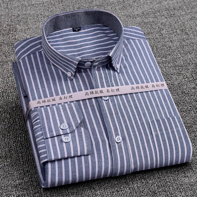 Korean Spring and Autumn Oxford Spinning Long Sleeve Stripe Shirt 2022 New Plaid Casual Cotton Shirt Slim Men's Shirt