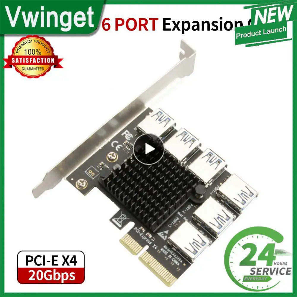 

For Btc Mining Miner Pci-e Riser Card 6 Slots Pci-e 4x 1 To 6 Usb 3.0 Port Riser Pci-e 4x 1 To 6 Usb 3.0 Expansion Card Adapter