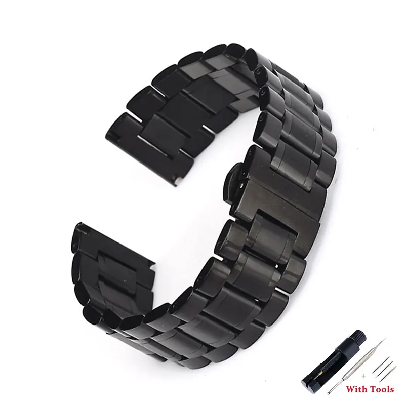 12-24mm Stainless Steel Watchband Flat Elbow Universal Double Press Butterfly Clasp Wristwatch Strap Watch Accessories with Tool