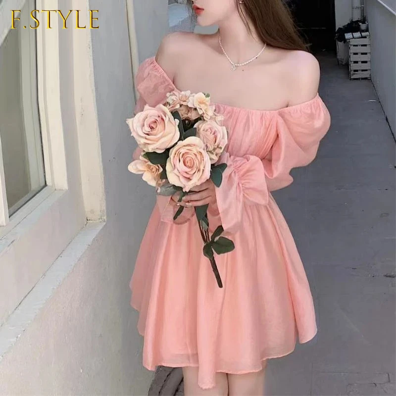 

Pink Sweet Elegant Princess Dress Women Casual Korean Slim Long Sleeve Fairy Dress Female Backless Design Vintage Dress 2022 New