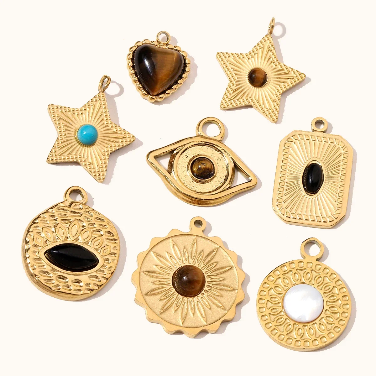 3 шт./лот ретро природный камень клевер звезда сделай сам подвески из нержавеющей