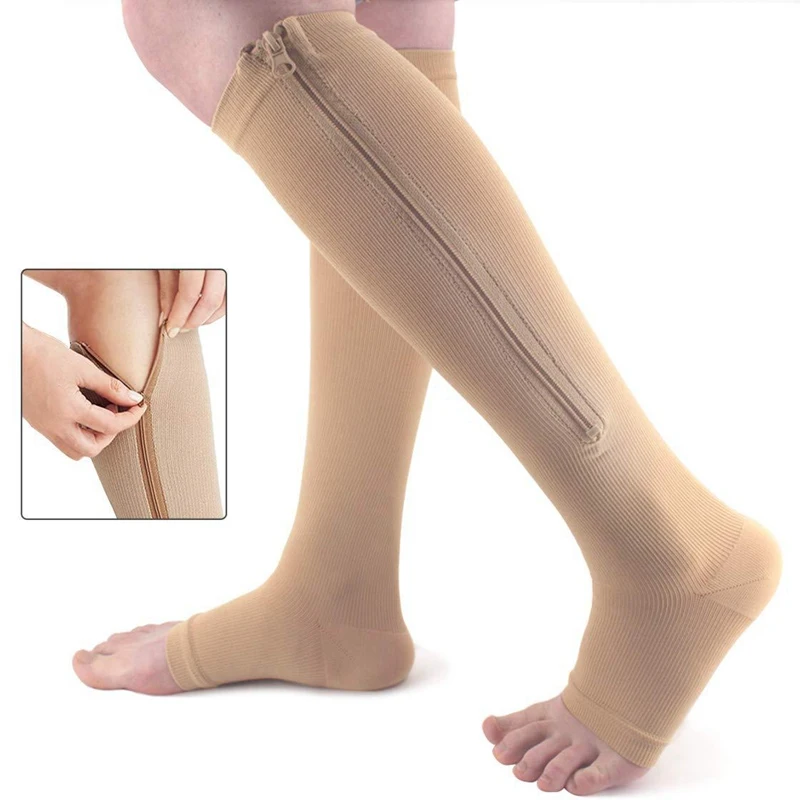 Zipper Solid Color Keep Warm Unisex Compression Socks Outdoor Riding Elasticity Medium Tube Socks Sports Pressure Socks