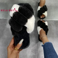 wool slippers new autumn and winter fur slides indoor and outdoor home cotton slippers women color cross plush slippers slides