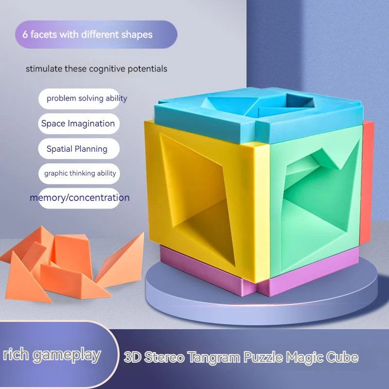 

A Set Of 3D Puzzle Pieces Tangram 7 Piece Jigsaw Puzzle Colorful Square IQ Game Brain Teaser Intelligent Educational Toys