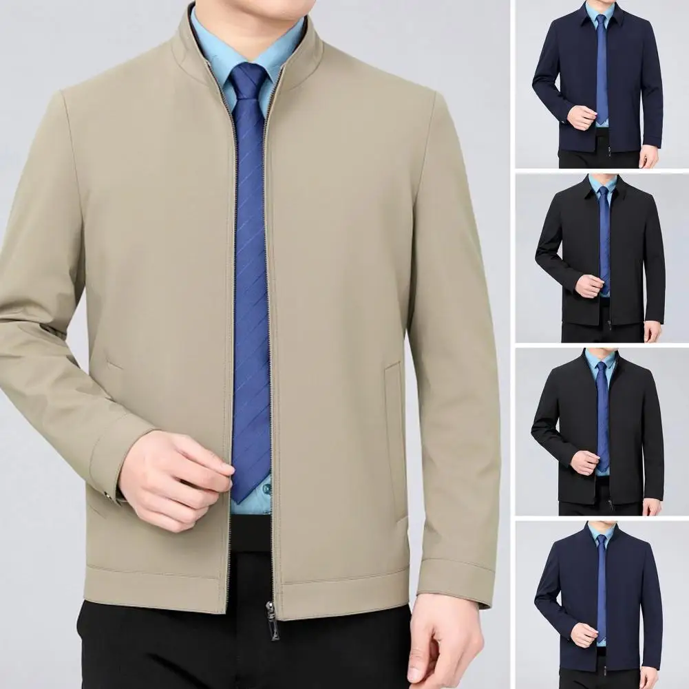 

Men Costume Stylish Men's Lapel Collar Business Jacket Slim Fit Solid Color Long Sleeve Zipper Cardigan A Classy Outerwear
