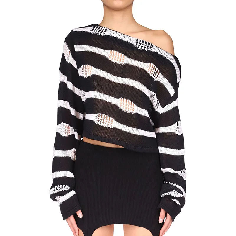 

Autumn Women Long Sleeve Knitted Top Wool Striiped Waist Back Straight Collar Top Casual Fashion Cardigan