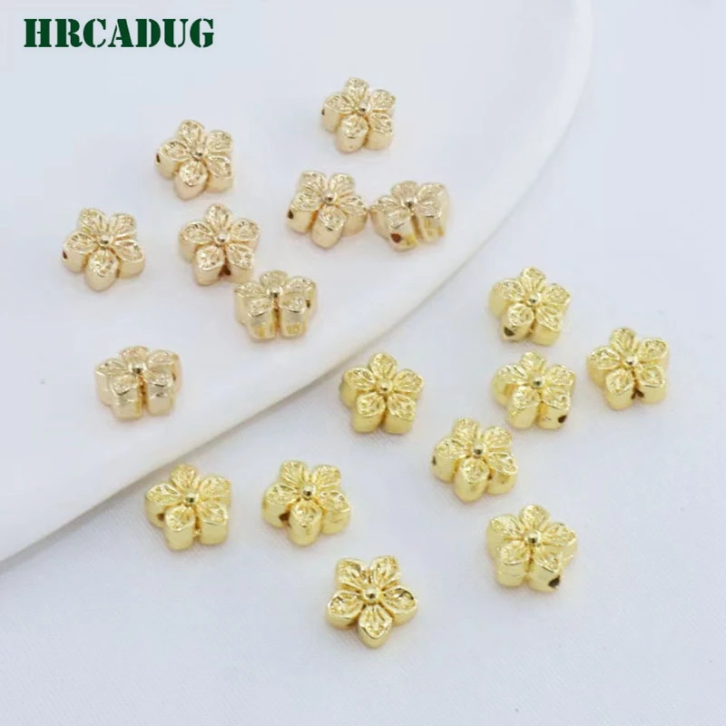 Fashion Flower Beads 18K Gold Plated Metal Spacer Copper Beads For Diy Bracelet Necklace Jewelry Making Supplies Separating Bead