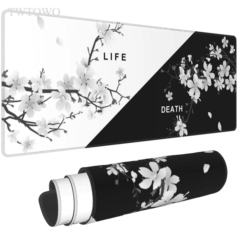 

Black White Cherry Blossom Sakura Mouse Pad Gaming XL New Computer Home Mousepad XXL Desk Mats Office Natural Rubber Laptop