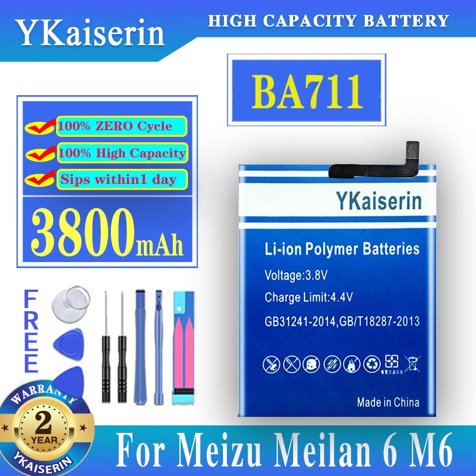

YKaiserin 3800mAh BA711 BA-711 Battery For Meizu M6 Meilan 6 Meilan6 M711M M711C M711Q M711H Mobile Phone Batteries Bateria