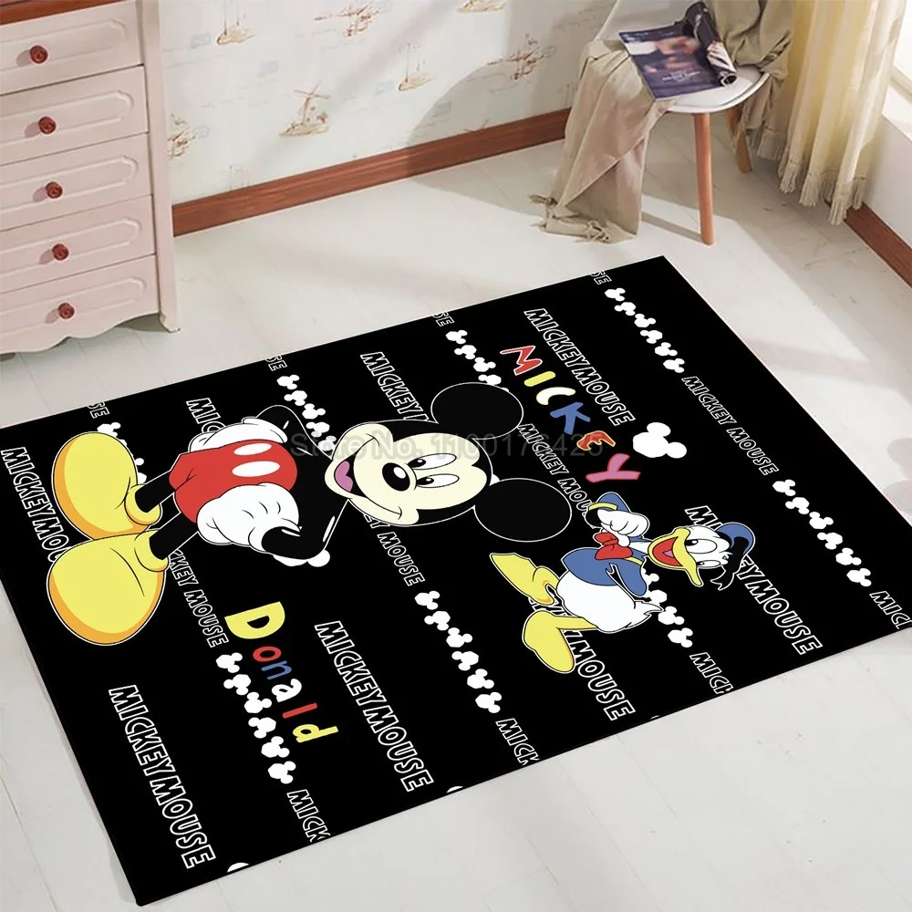 

Disney Character Rug Cartoon Mickey Mouse Donald Duck Carpet Black Floor Mat Bedroom Living Room Bedside Kids Carpet Playmat