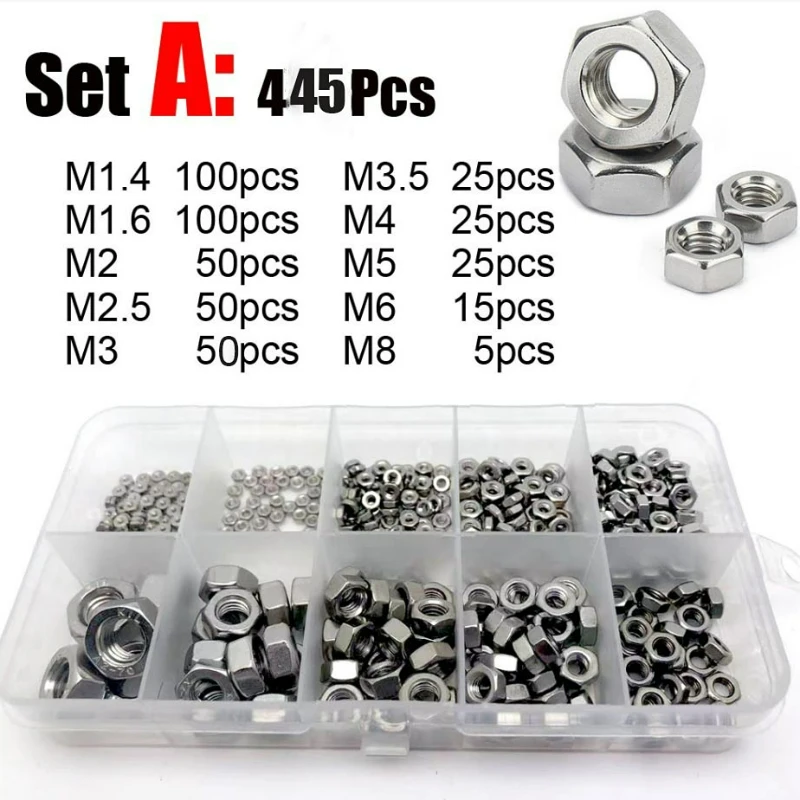 

445/669x 304 нержавеющая сталь DIN934 Шестигранная гайка набор ассортимента M1/M1.2/M1.4/M1.6/M2/M2.5/M3/M3.5/M4/M5/M6/M8/M10/M12/m16