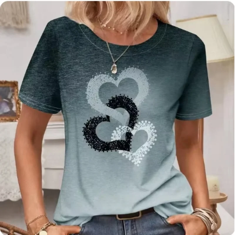Женская футболка с круглым вырезом и короткими рукавами топ сердечком женская