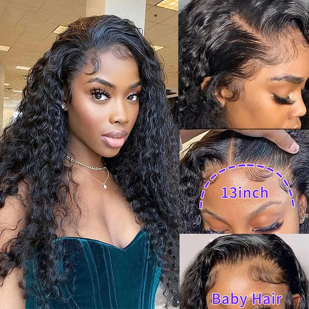 Black Synthetic Lace Front Wigs Long Curly Lace Front Wigs With Water Waves Cosplay Wigs For Women