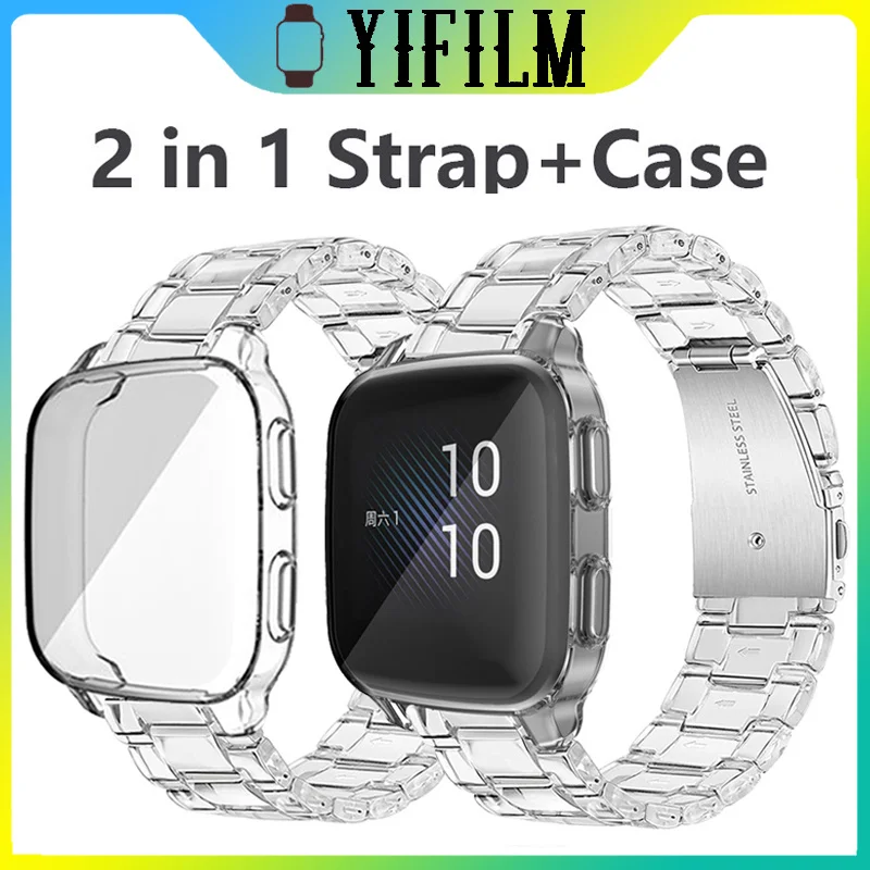 

2in1 Clear Resin Strap Watch Case For Garmin Venu Sq2 SQ Music SmartWatch Bracelet Belt Durable Wristband Full Cover Shell Frame