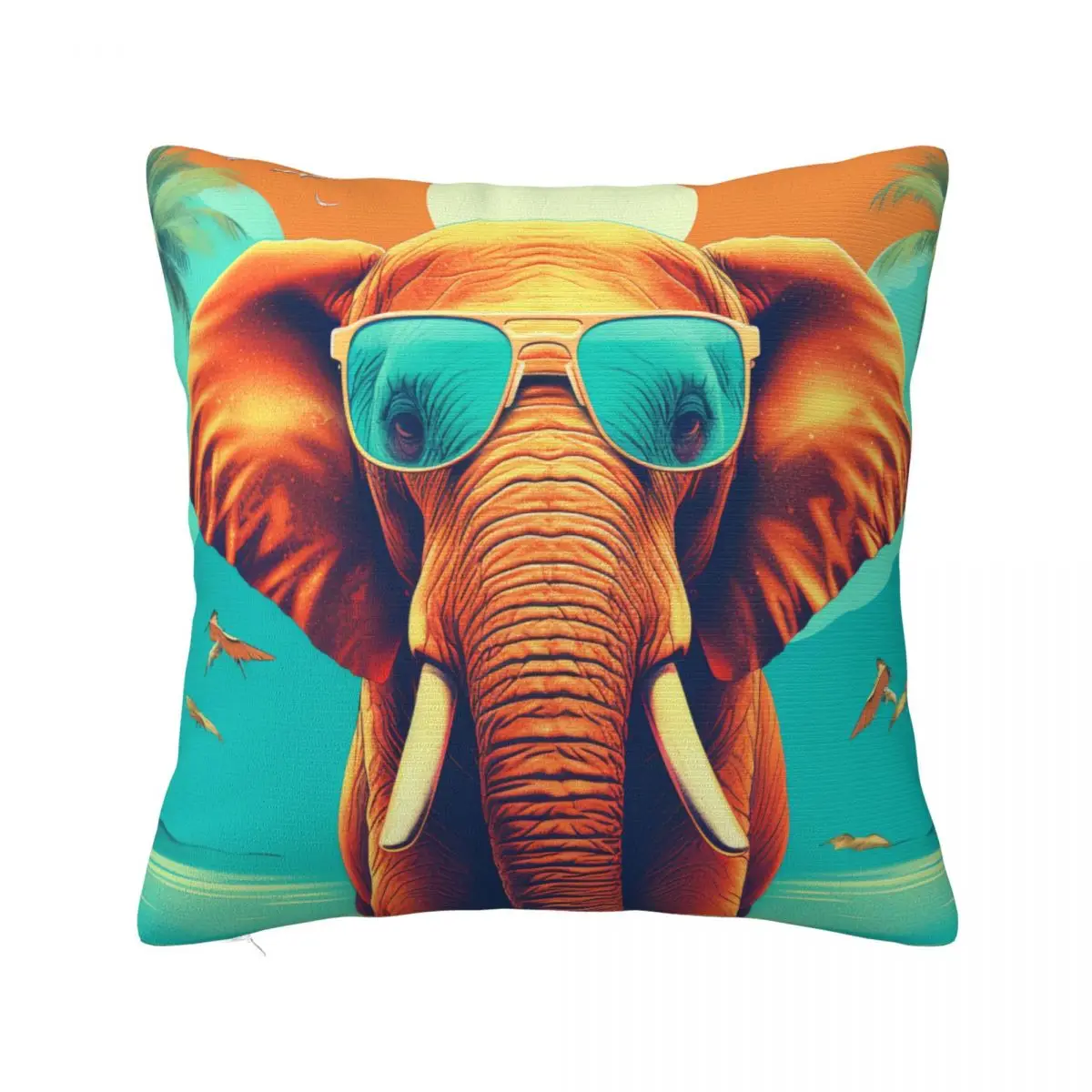 

Elephant Pillow Case Graphic Illustration Sunny Beach Sunglasses Soft Polyester Pillowcase Hugging Zipper Spring Cover
