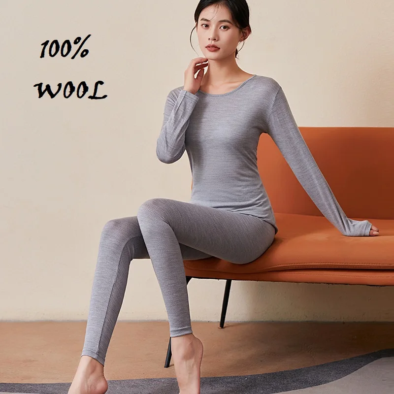 100 wool thin base layer thermal underwear spring set long johns women warm inner wear woman clothes suit sets merino baselayer