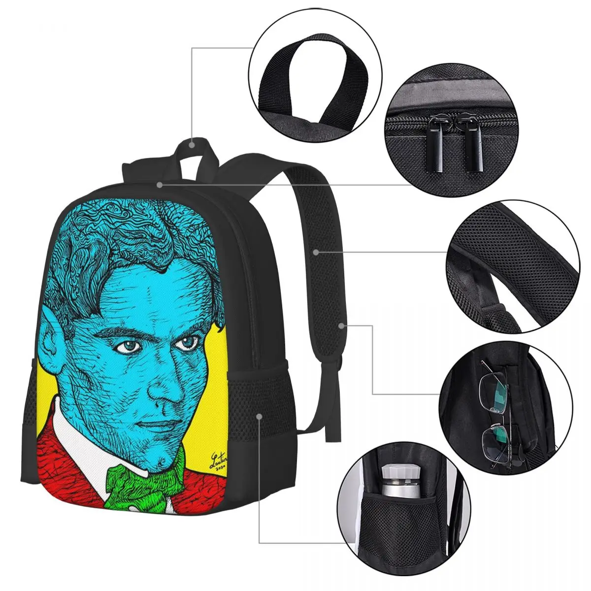 Фото Рюкзак Federico Garcia Lorca Portrait 16, хит продаж, вместительный рюкзак, школьная сумка, сумки на плечо для мужчин и женщин №4