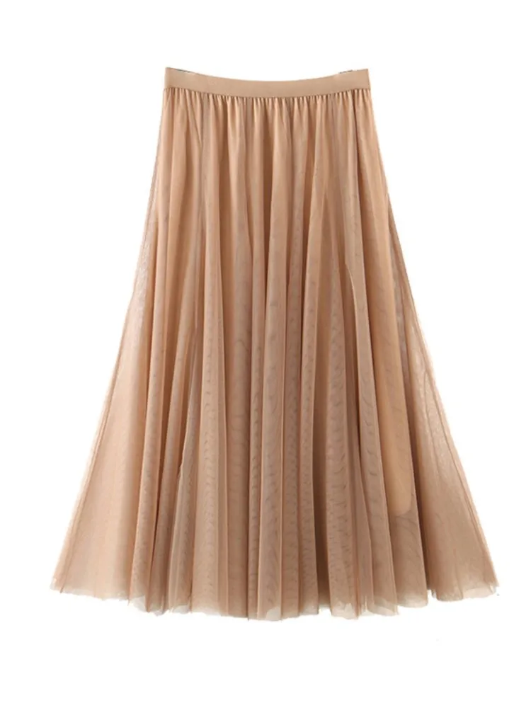 

Plus Size Mesh Skirts Women's Clothing 2022 Spring Fashion Quality Elastic Waist Solid Color Skirt Flexible Ball Gown Bottoms