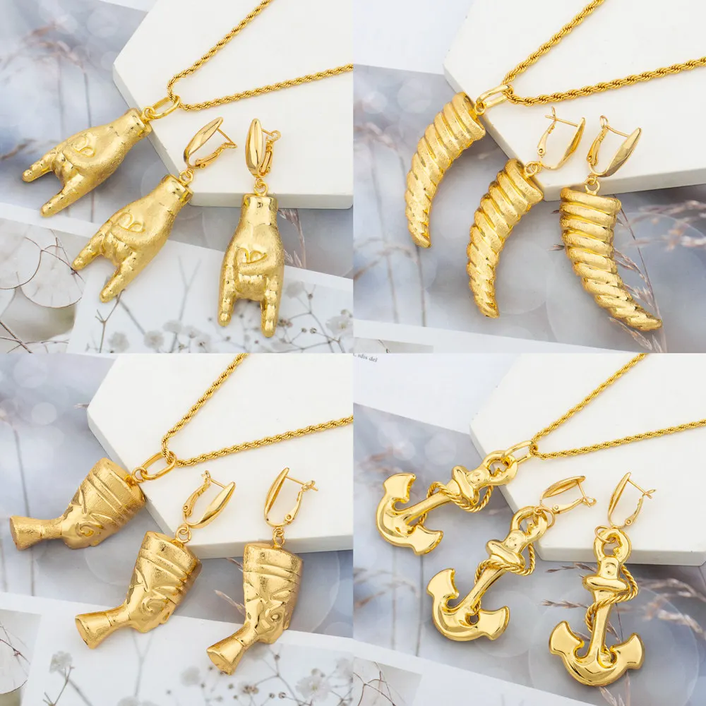 

Dubai Gold Plated Jewelry Set for Women Lovely Pendant and Necklace 2Pcs Set for African Ethiopia Necklace Jewellery Boho Gifts