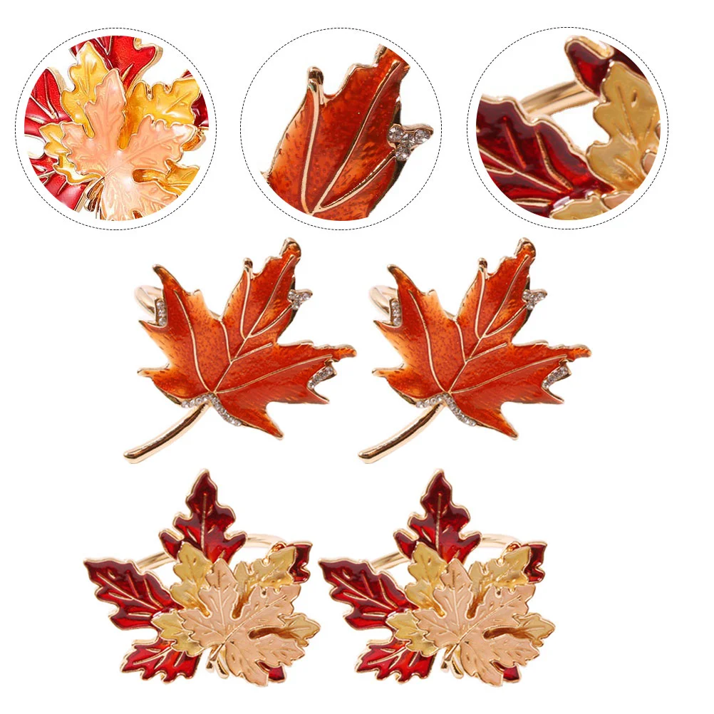 

4 Pcs Maple Leaf Napkin Rings Holiday Party Decoration Hawaiian Holders Fall Autumn Napkins Thanksgiving Table Summer Buckle
