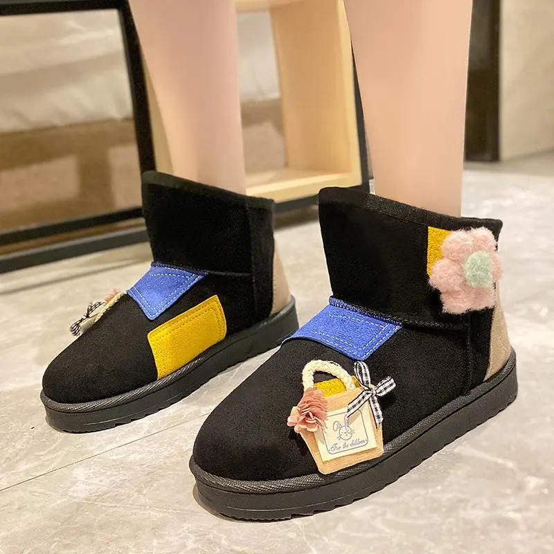 

2022 Size 36-41 Women Boots Winter Female Ankle Snow Botas Mujer Flat Fur Shoes Thick Bottom Mixed Colors Non-Slip Warm Booties