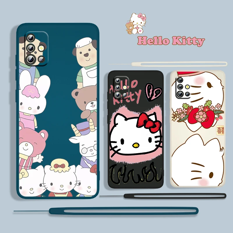 

Anime Hello-Kitty Babys For Samsung Galaxy A73 A53 A33 A52 A32 A22 A71 A51 A21S A03S A30S A50 Liquid Rope Phone Case Cover Coque