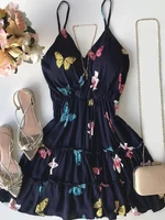 new colorful butterfly floral adjustable strap elastic waist mini dress vestidos elegantes para mujer dresses for women 2022