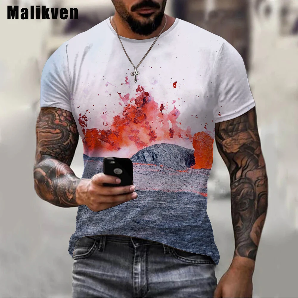 

Holi Day Printed 3D T-Shirt Magma Lava Printed T Shirts Men Harajuku Short Sleeve Tshirt Fiery Lava Pattern Festival Tee
