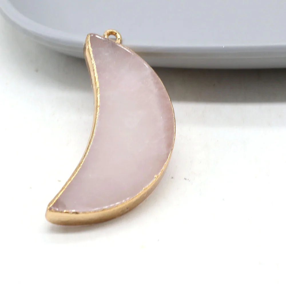 Natural Semi-precious Stone Rose Quartz Crescent Pendant Reiki Heal Charms for Jewelry Making DIY Necklace Accessories 20x43mm