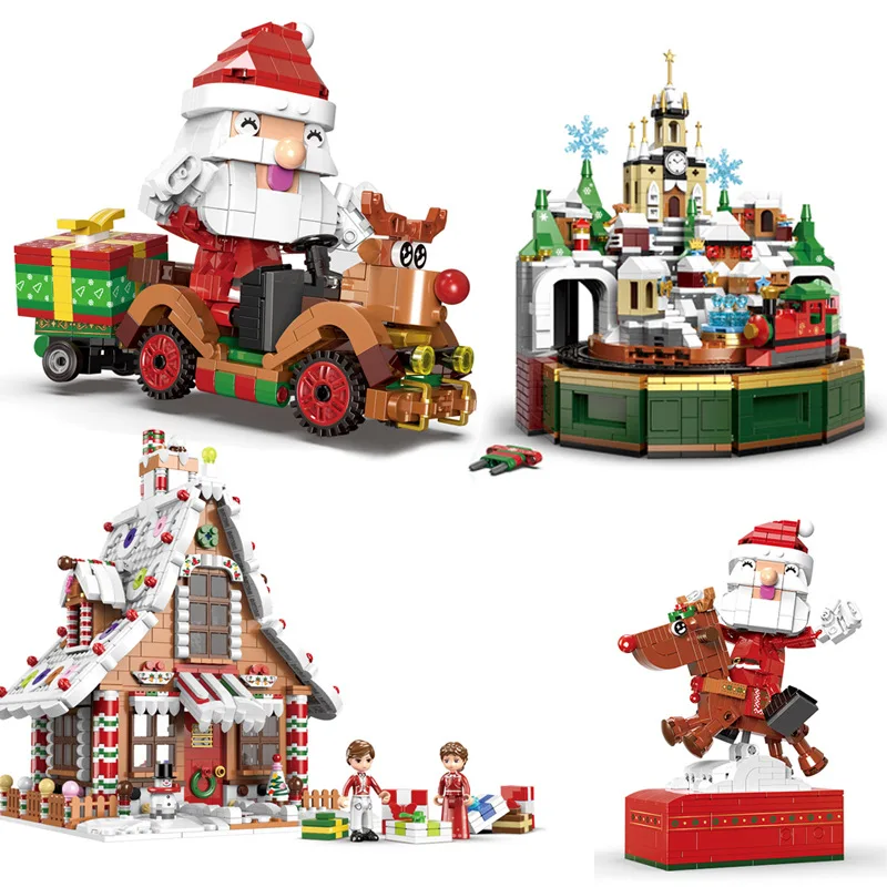 

Merry Christmas House Santa Claus Gingerbread House Tree Blocks Architecture Building Blocks Bricks Toy For Kids Birthday Gift
